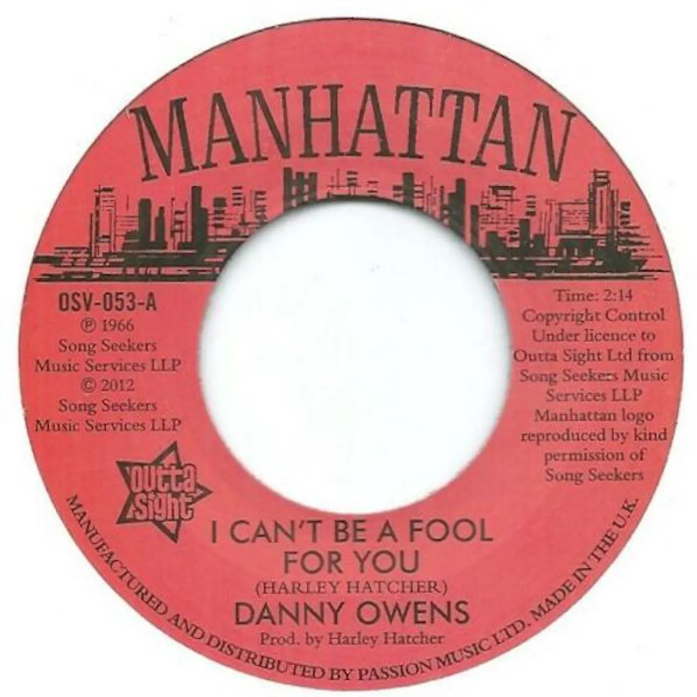 Danny Owens/Lydia Marcelle I CAN'T BE A FOOL FOR YOU/IT'S NOT LIKE YOU Vinyl Record