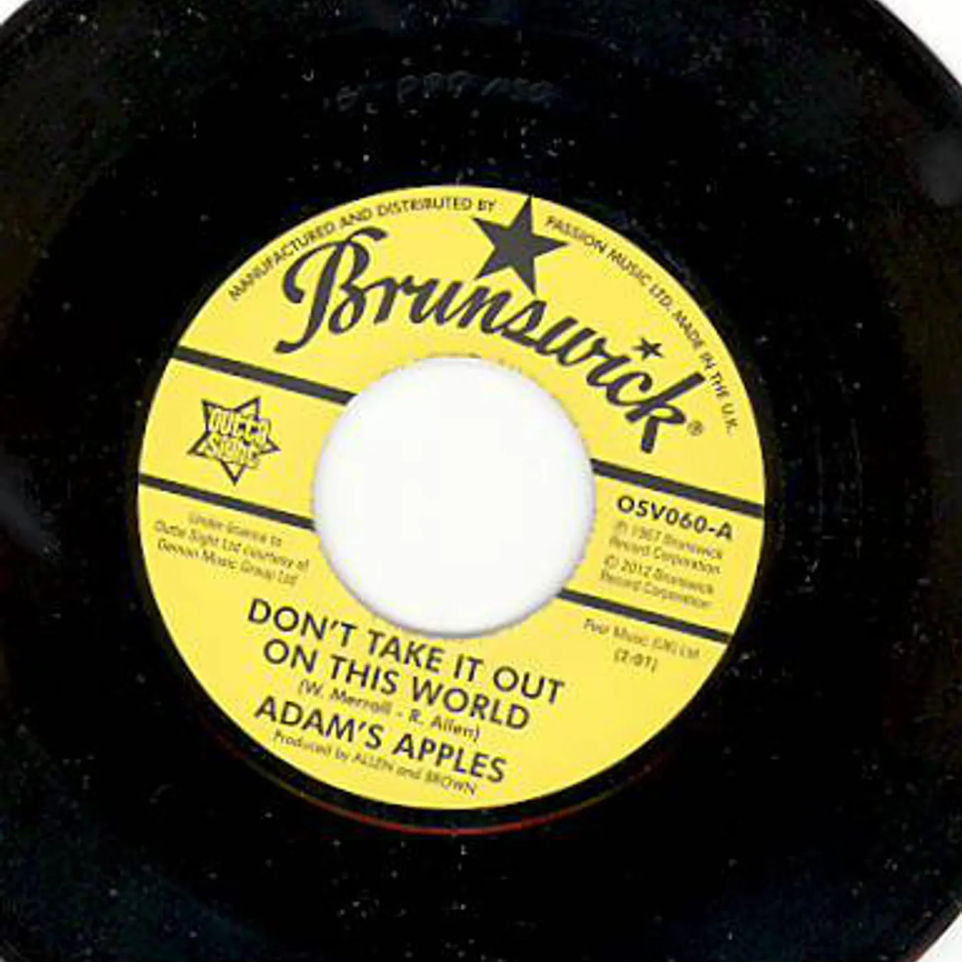 Adam's Apples DON'T TAKE IT OUT ON THIS WORLD/YOU ARE THE ONE Vinyl Record