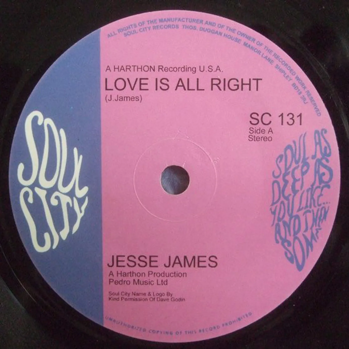 Jesse James LOVE IS ALL RIGHT Vinyl Record