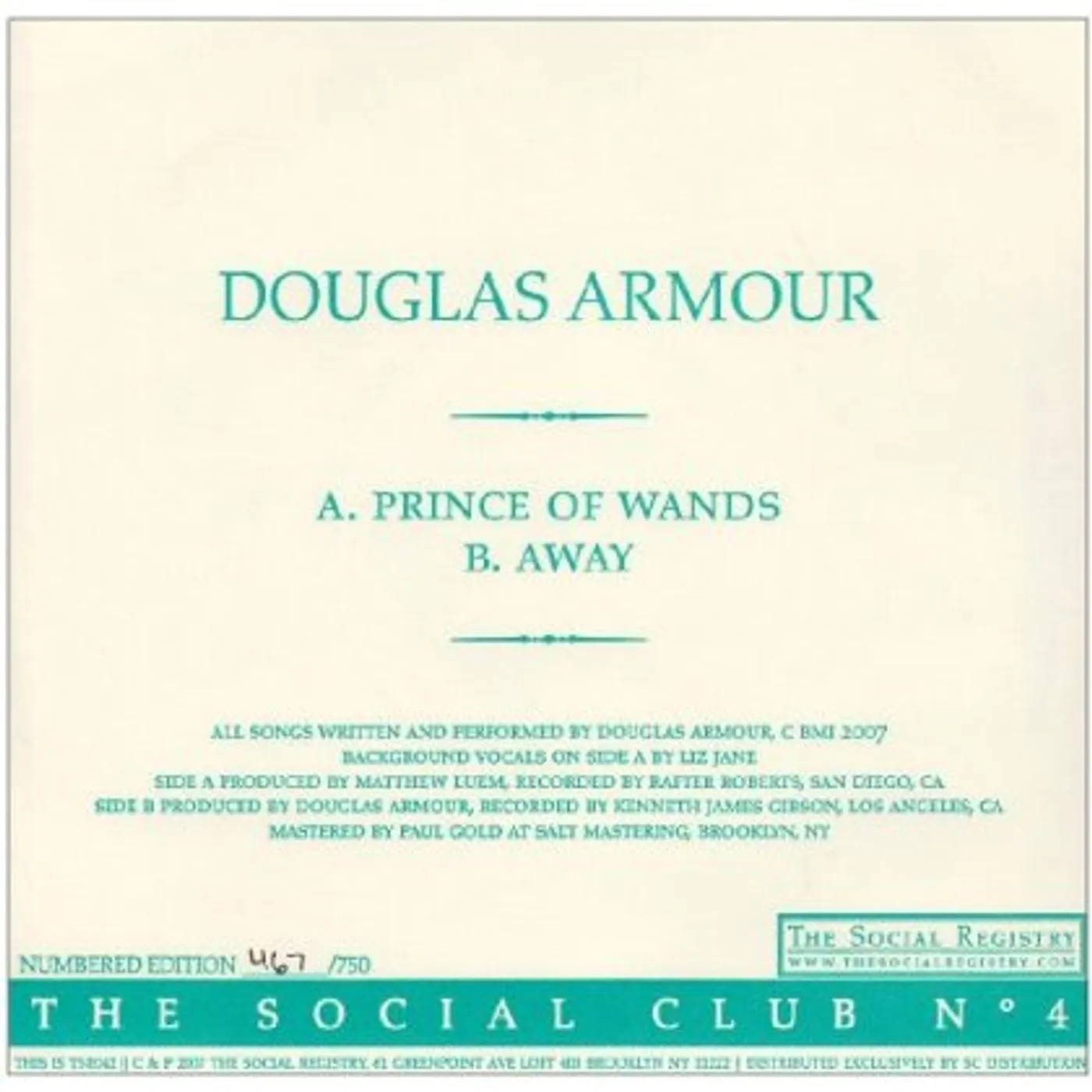 Douglas Armour SOCIAL CLUB 4 Vinyl Record