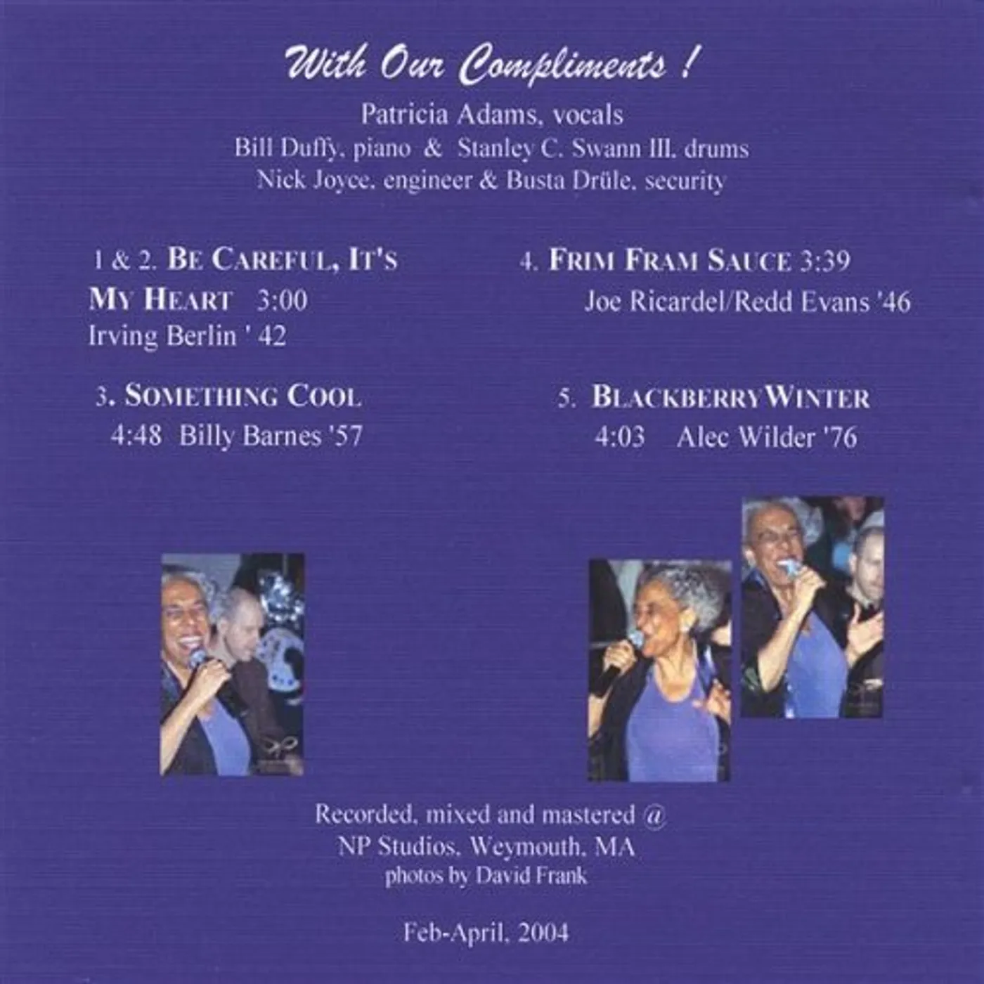 Patricia Adams WITH OUR COMPLIMENTS CD