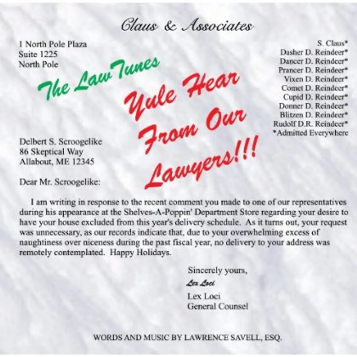 Lawrence Savell YULE HEAR FROM OUR LAWYERS CD