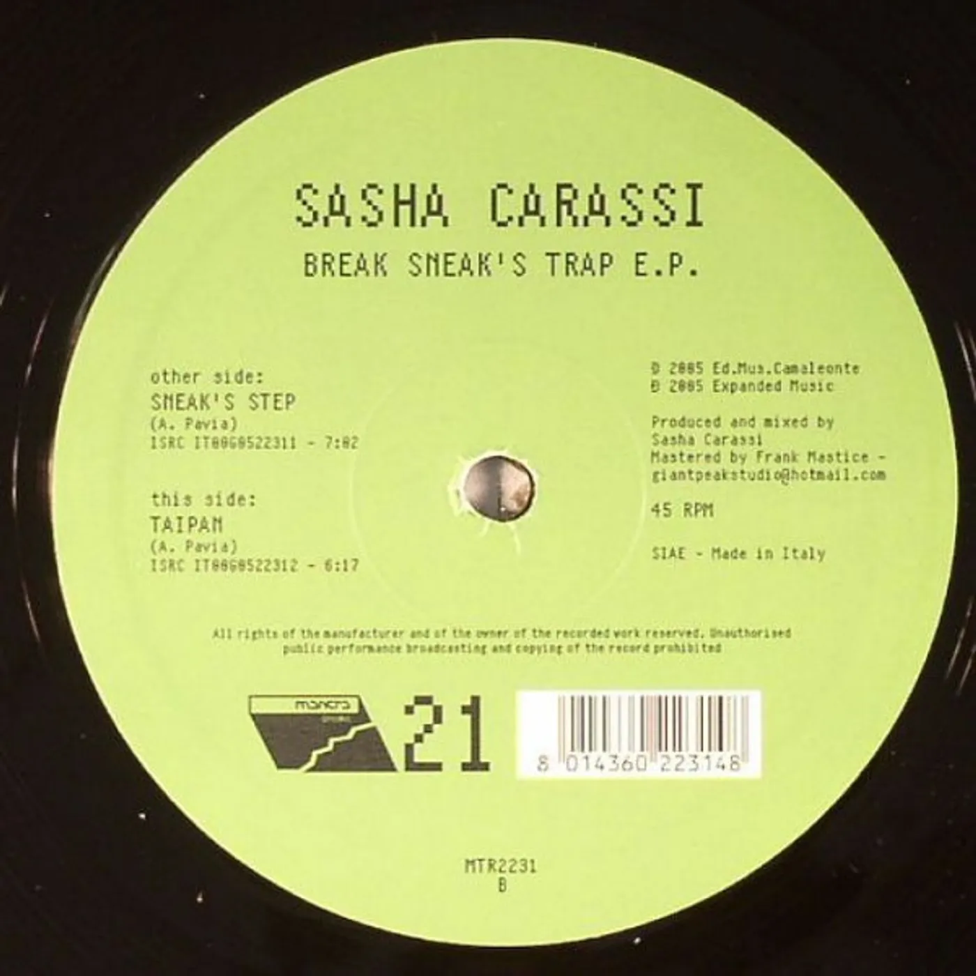Sasha Carassi BREAK SNEAKS TRAP EP Vinyl Record