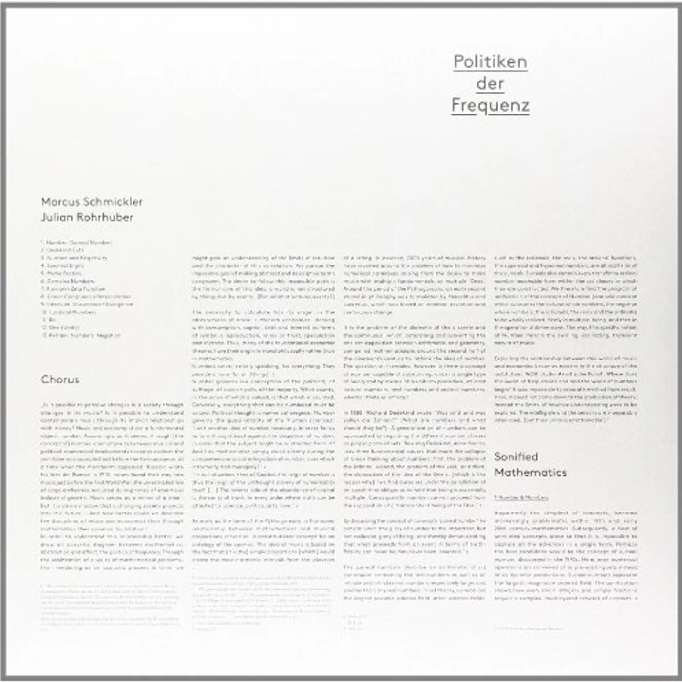 Marcus Schmickler & Julian Rohrhuber Politiken der Frequenz Vinyl Record