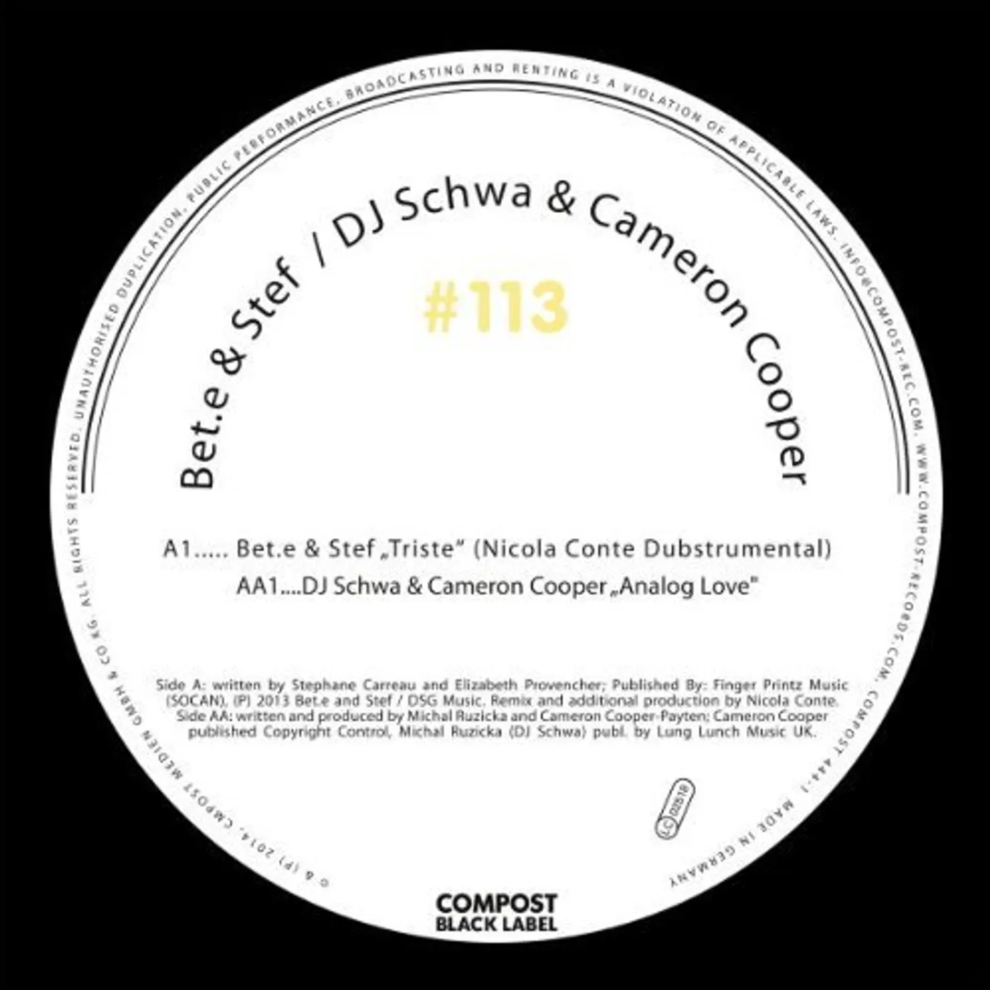 Bet E & Stef / Dj Schwa & Cameron Cooper COMPOST BLACK LABEL 113 Vinyl Record