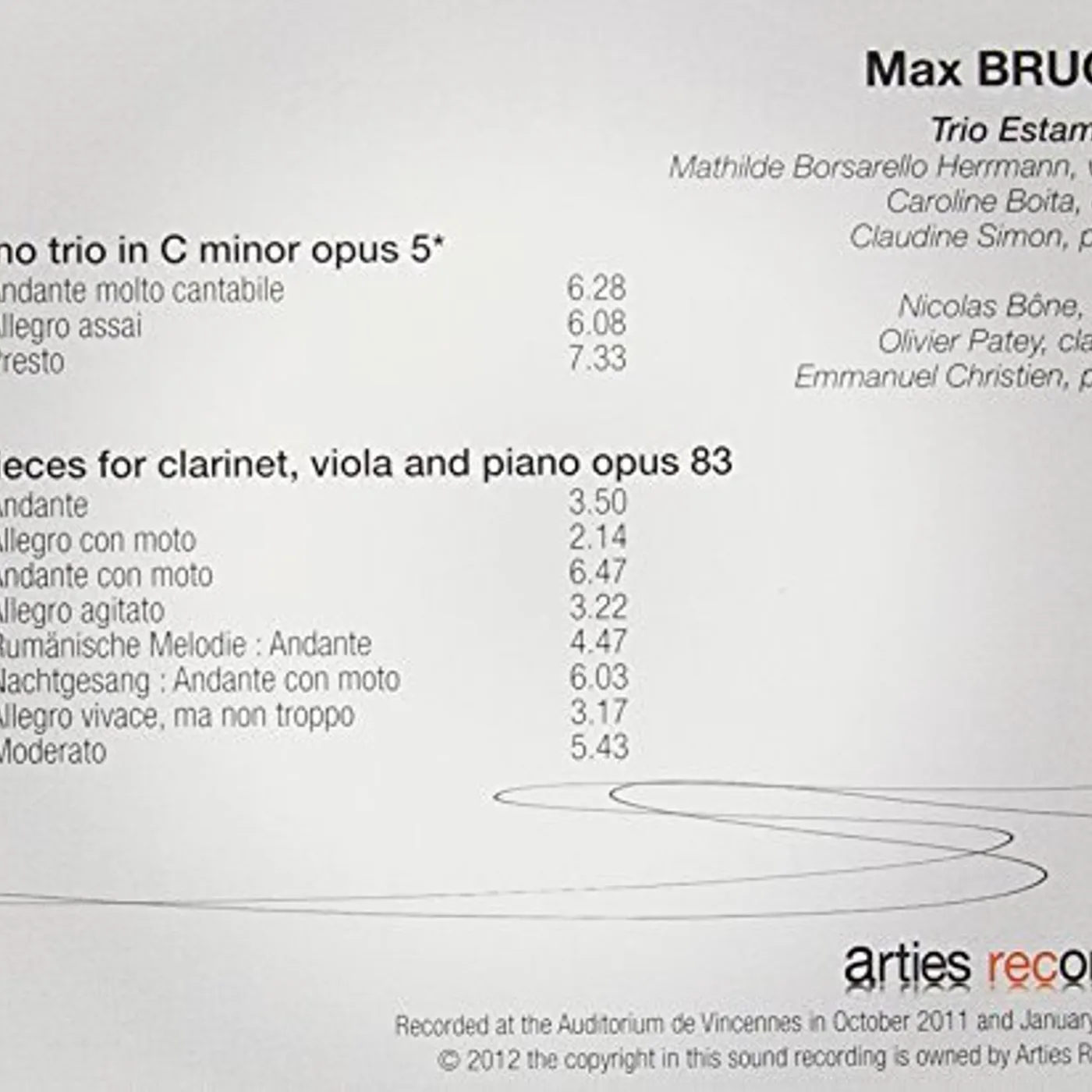Max Bruch TRIO AVEC PIANO OP.5 8 PIECES OP.8 CD