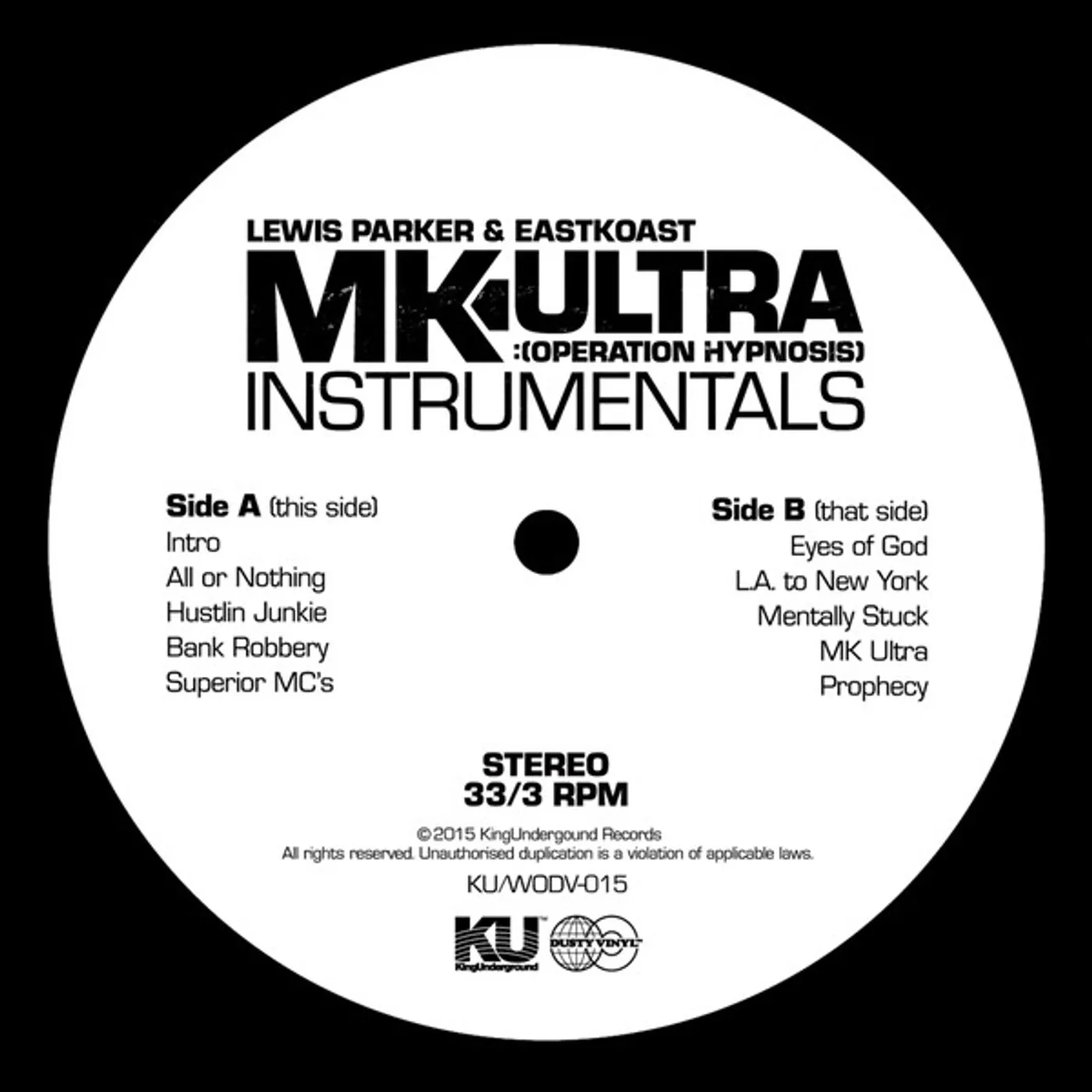 Lewis Parker & Eastkoast MK ULTRA: OPERATION HYPNOSIS INSTRUMENTALS Vinyl Record