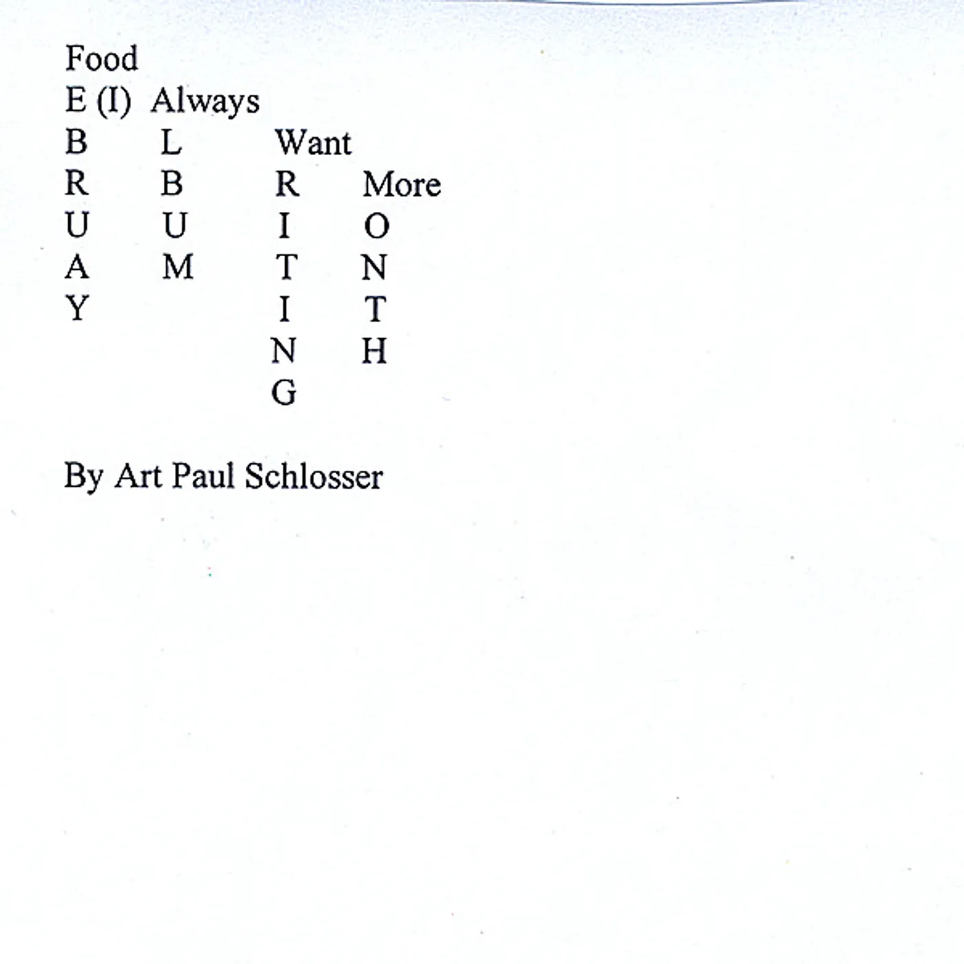 Art Paul Schlosser FEBRUARY ALBUM WRITING MONTH CD