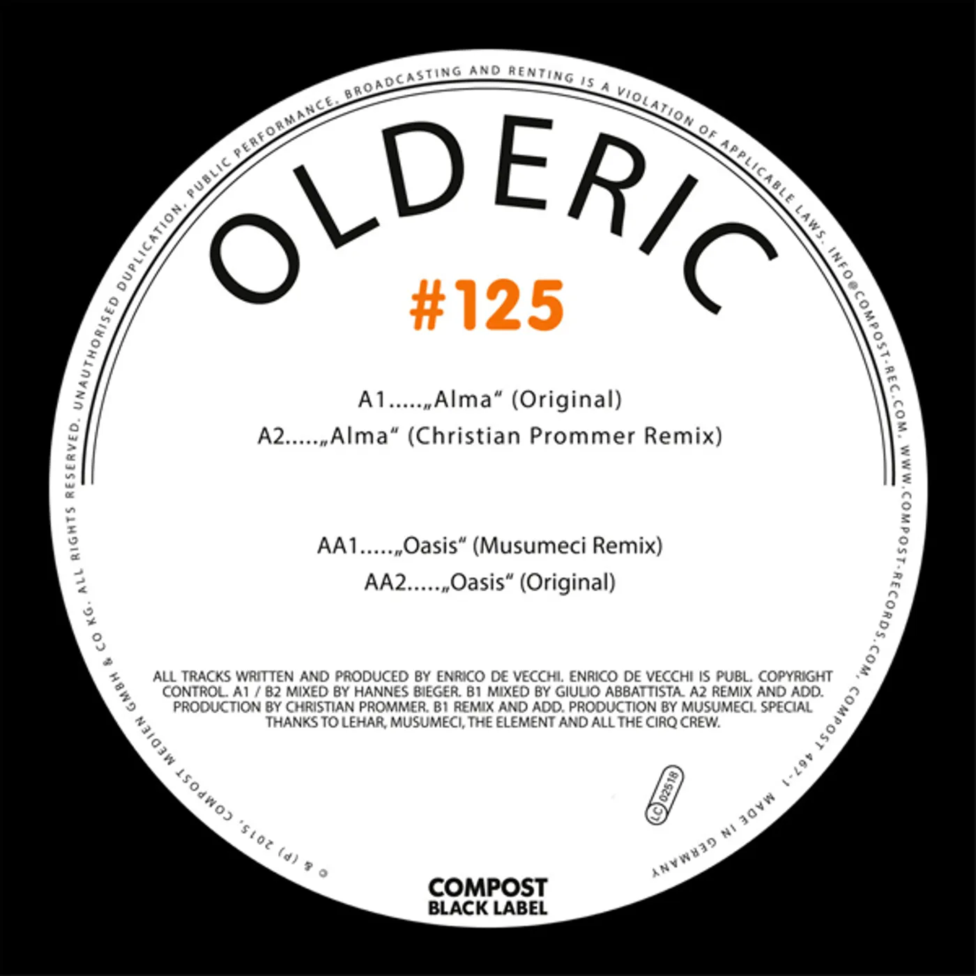 Olderic COMPOST BLACK LABEL 125 Vinyl Record