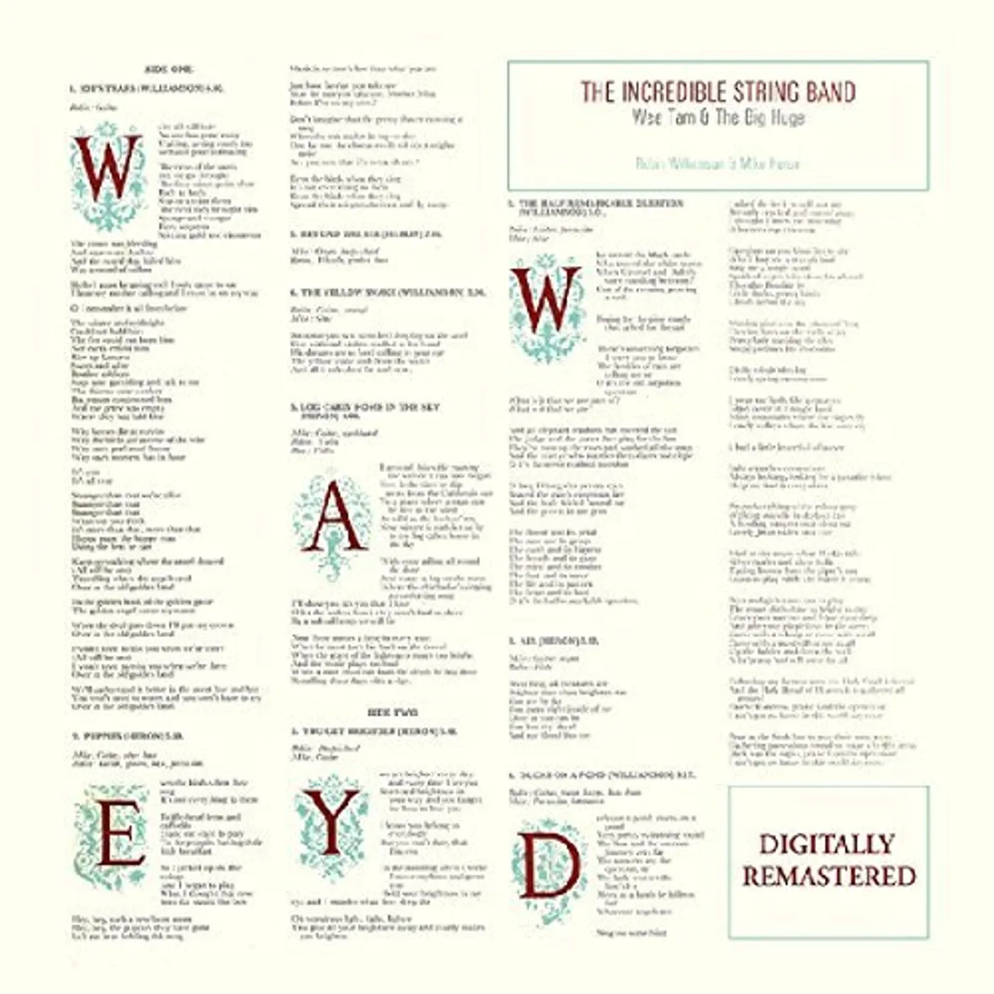 Incredible String Band WEE TAM & THE BIG HUGE CD