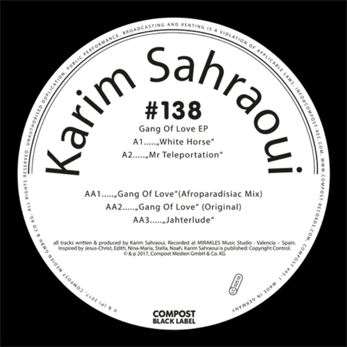 Karim Sahraoui GANG OF LOVE Vinyl Record
