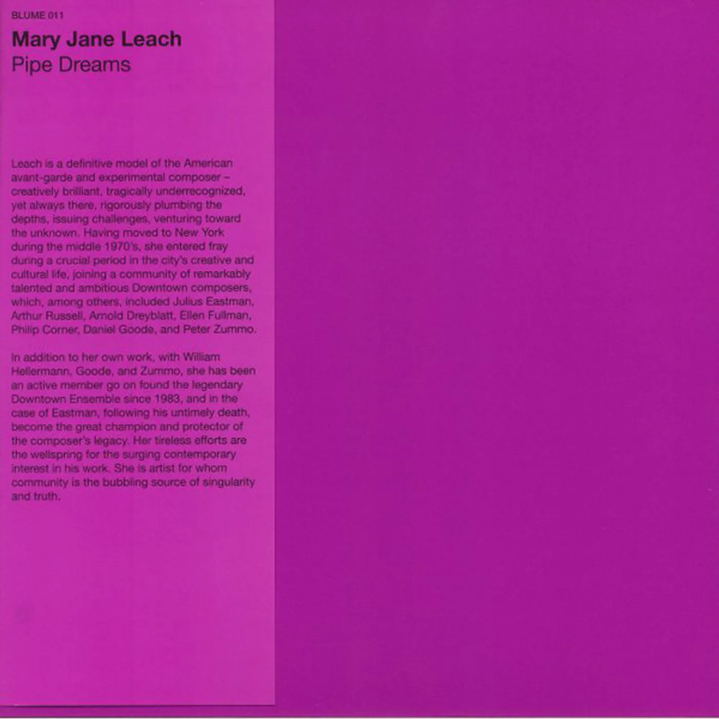 Mary Jane Leach PIPE DREAMS Vinyl Record