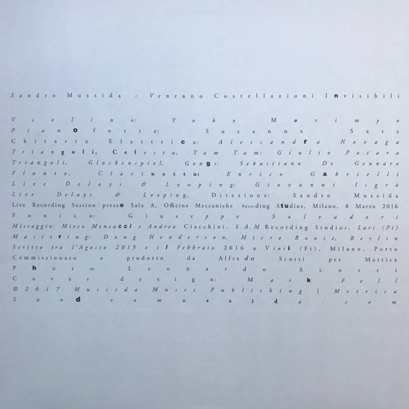 Sandro Mussida VENTUNO COSTELLAZIONI INVISIBILI Vinyl Record