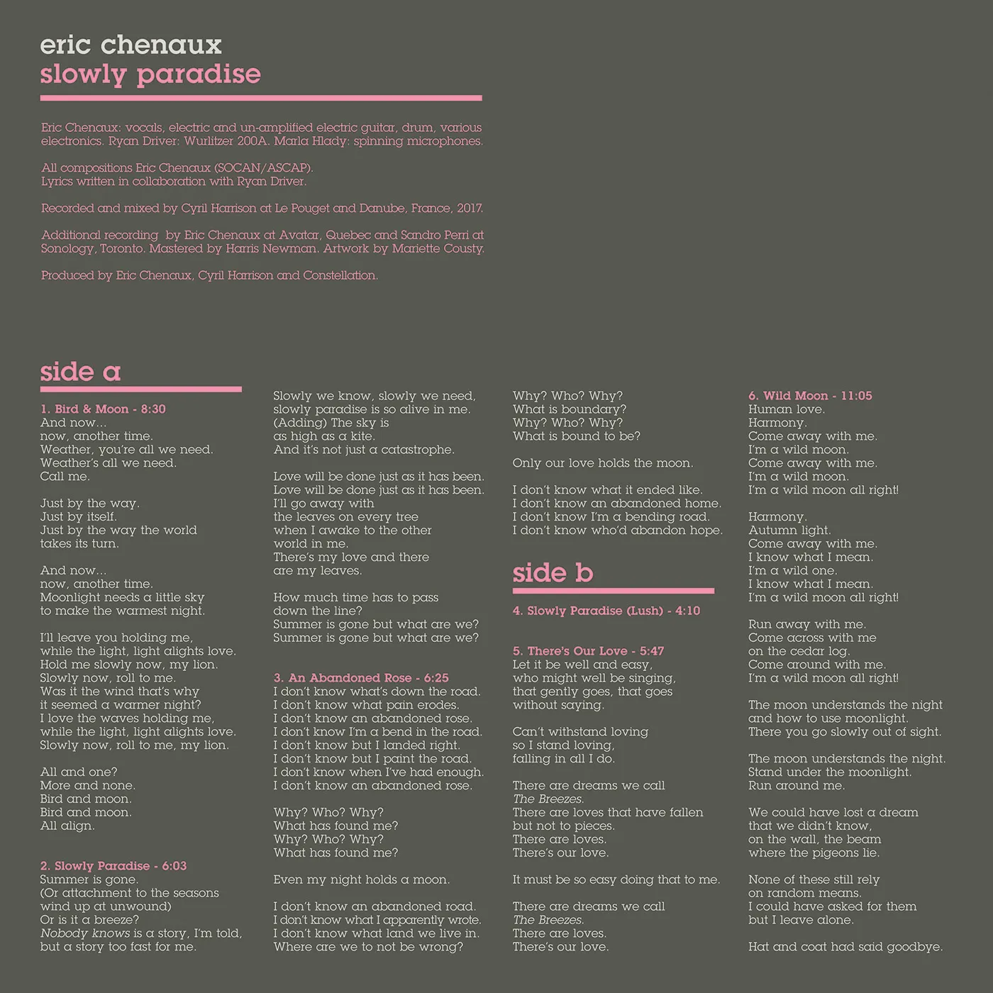 Eric Chenaux SLOWLY PARADISE CD