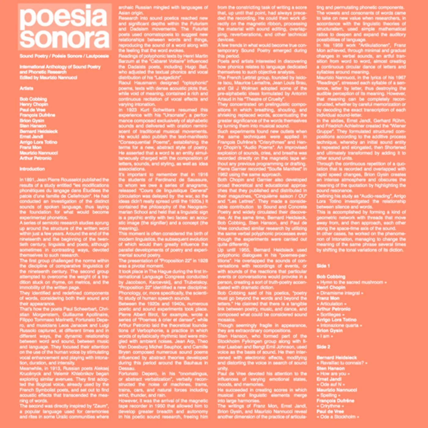 POESIA SONORA / VARIOUS Vinyl Record