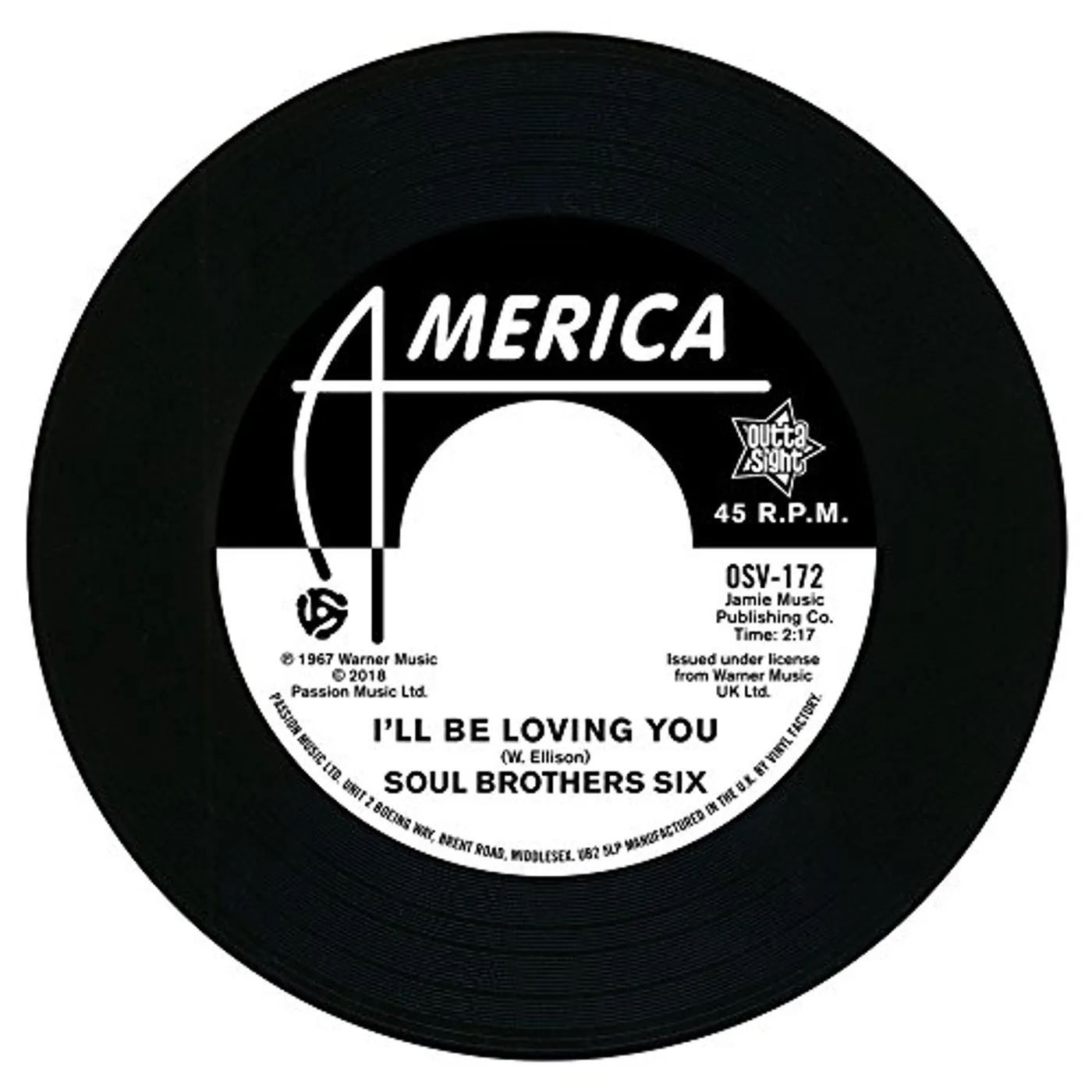 Soul Bros. Six I'LL BE LOVING YOU / WALKIN UP A ONE WAY STREET Vinyl Record