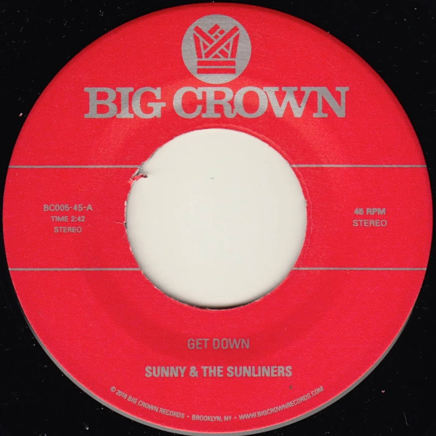 Sunny & The Sunliners GET DOWN / CROSS MY HEART Vinyl Record