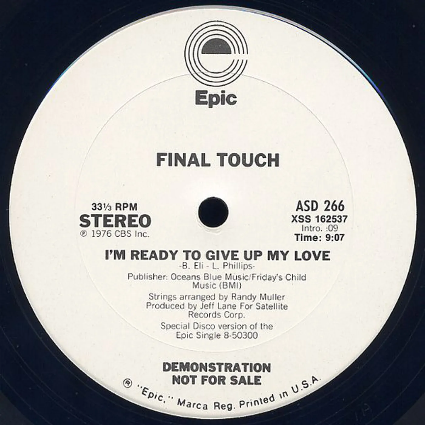 The Final Touch I'M READY TO GIVE UP MY LOVE (SPECIAL DISCO) Vinyl Record