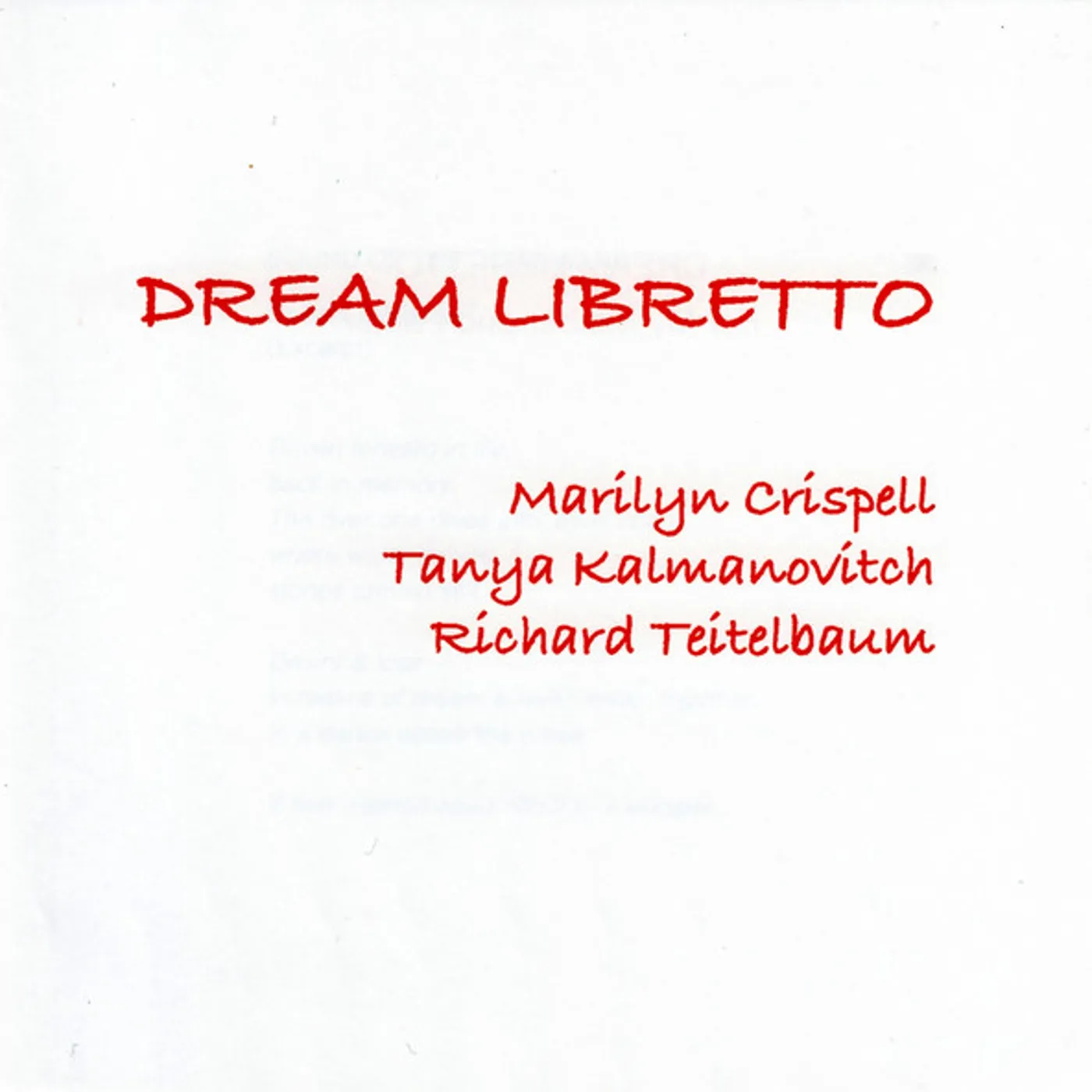 Marilyn Crispell DREAM LIBRETTO CD