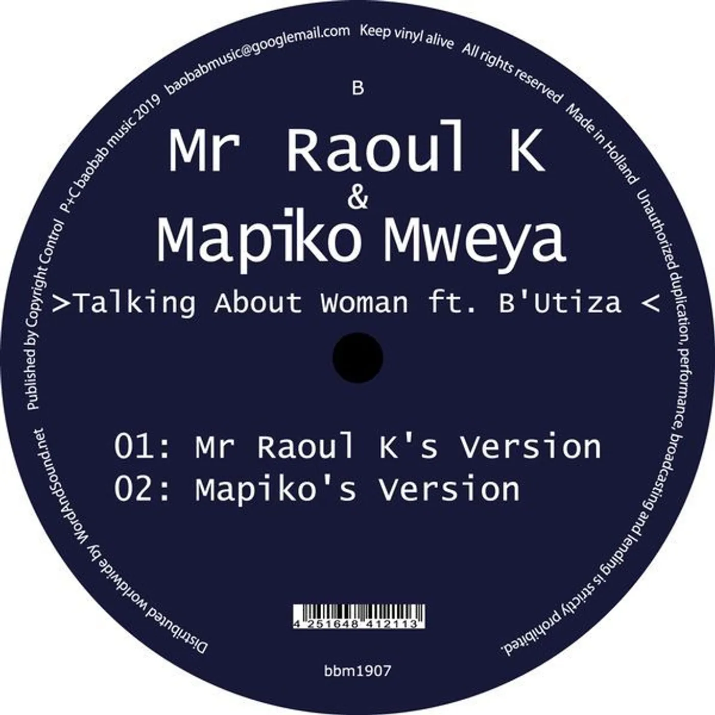 Mr Raoul K & Mapiko Mweya TALKING ABOUT WOMAN FT B'UTIZA Vinyl Record