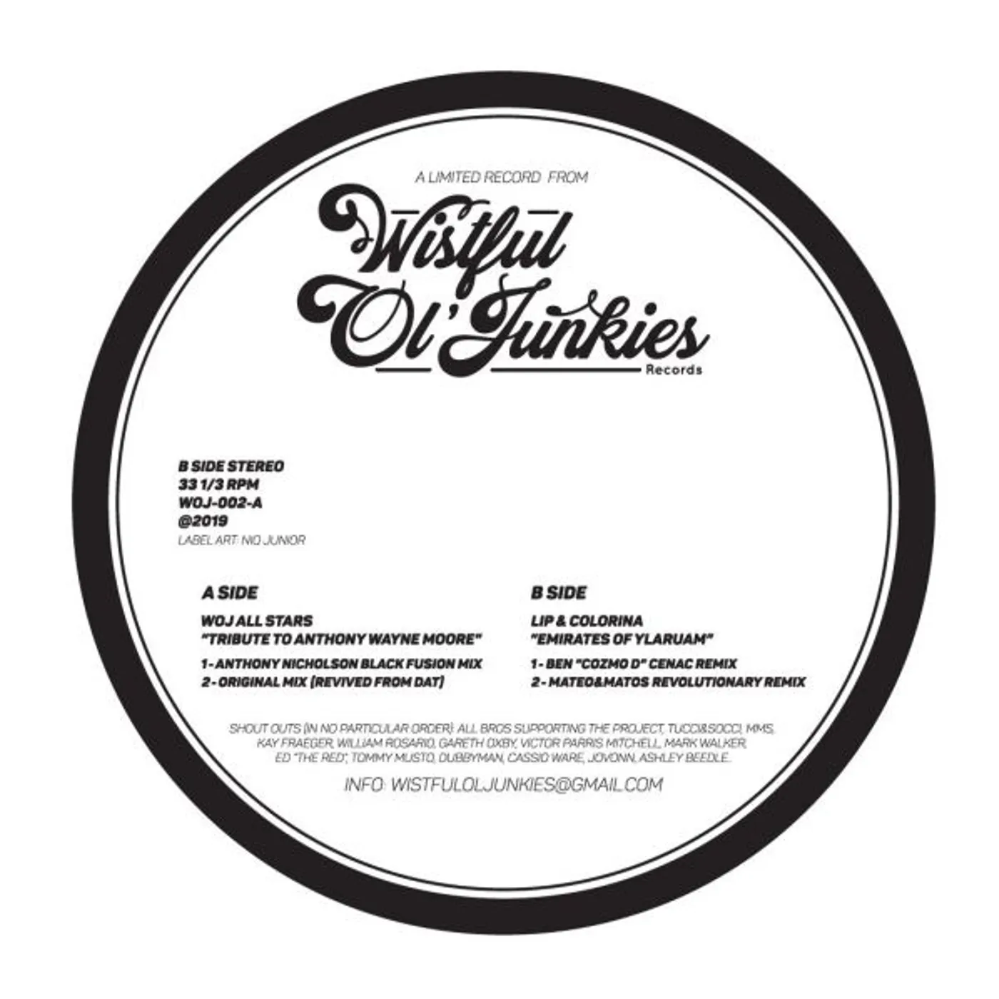 Wistful Ol Junkies All Stars / Lip & Colorina TRIBUTE TO ANTHONY WAYNE MOORE / EMIRATES YLARUAM Vinyl Record
