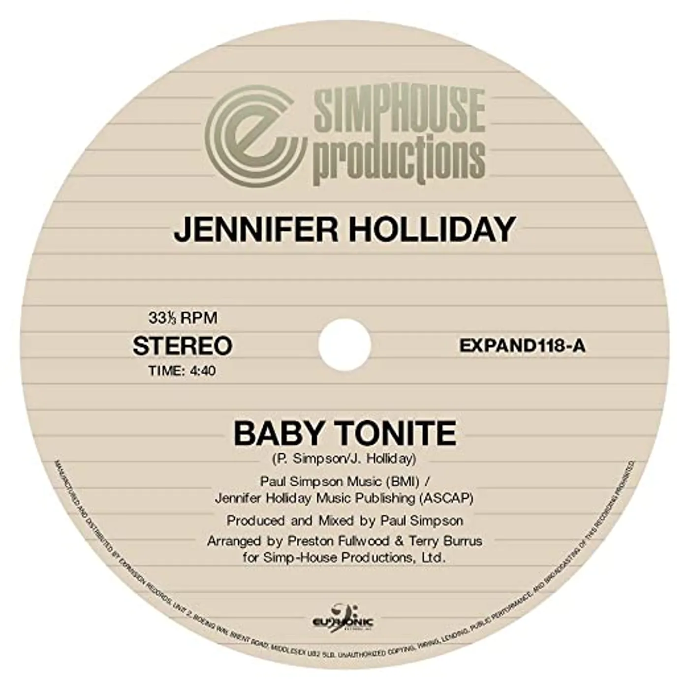 Jennifer Holliday BABY TONITE Vinyl Record