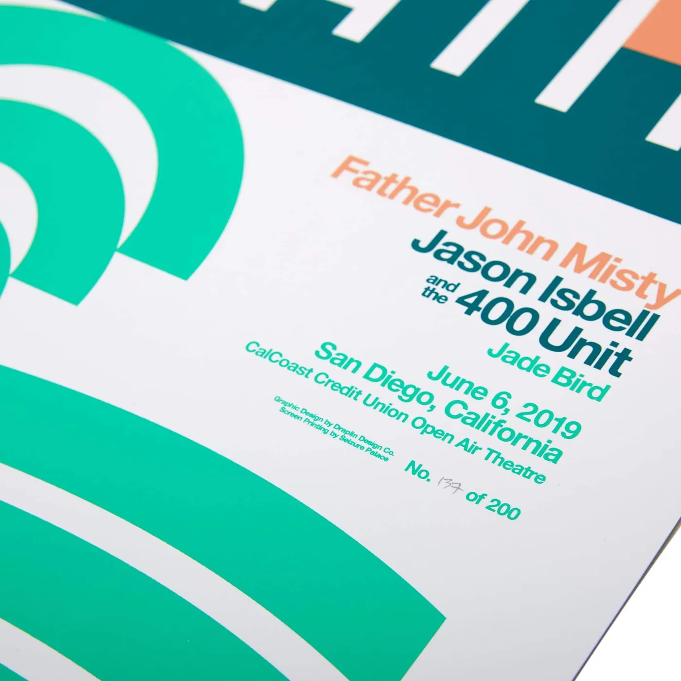 Father John Misty June 6th 2019 - CalCoast Credit Union Open Air Theatre / San Diego, CA - 18" x 24" Screen Printed Poster