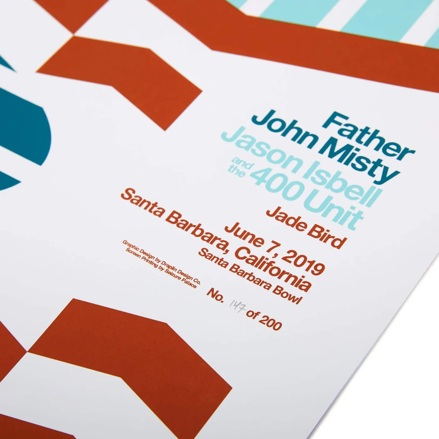 Father John Misty June 7, 2019 - Santa Barbara Bowl / Santa Barbara, CA - 18" x 24" Screen Printed Poster