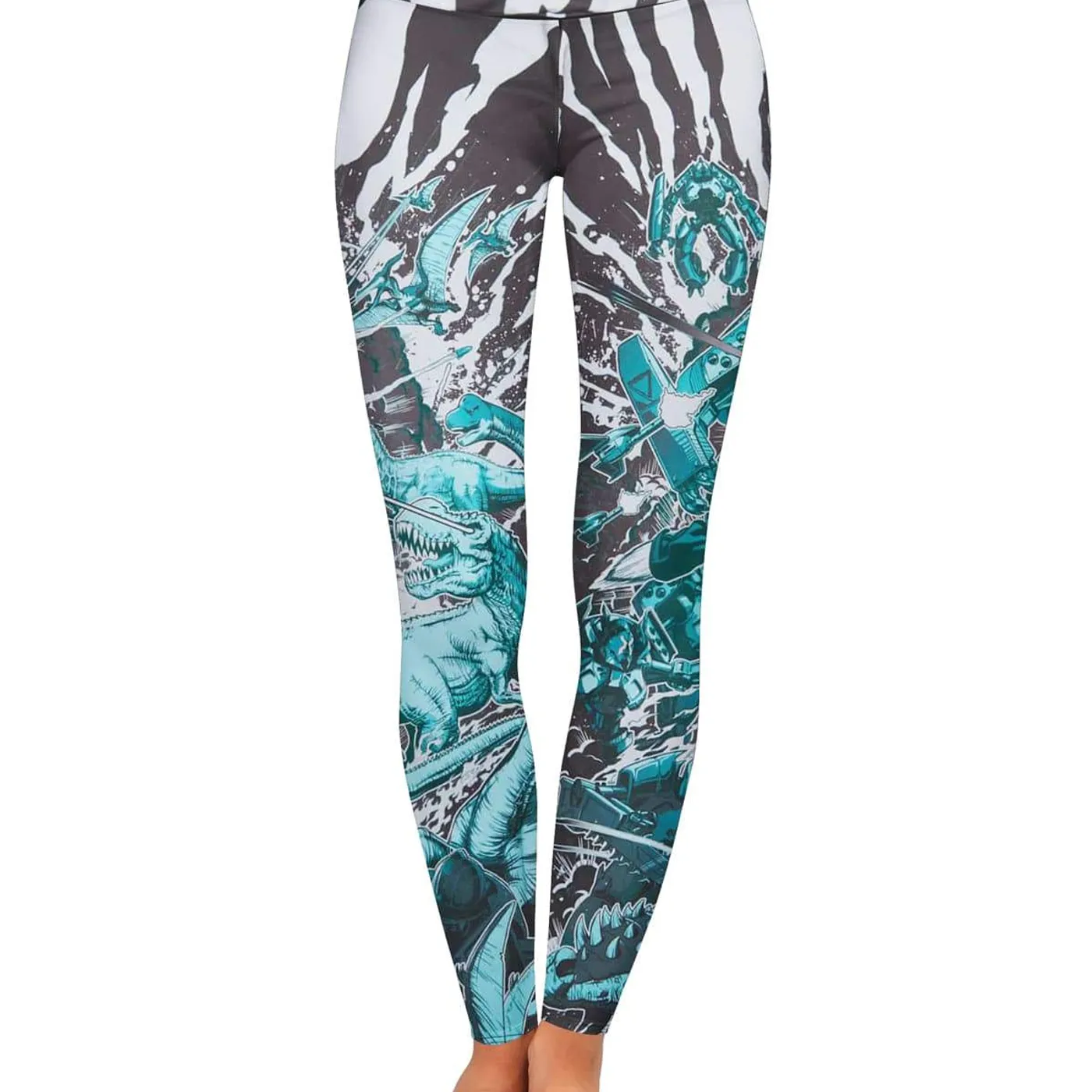 Excision 'Dino vs. Robot' Leggings - Teal