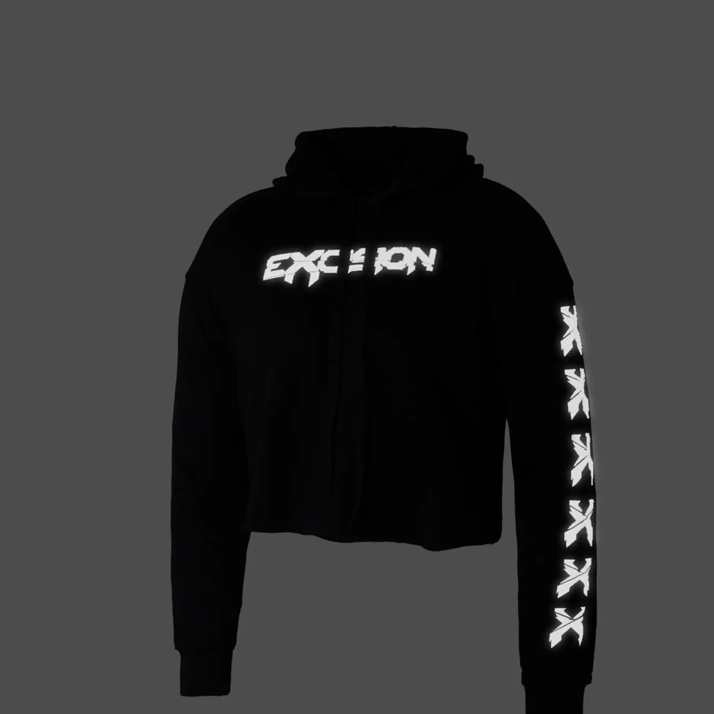Excision 'Sliced' Logo Reflective Womens Crop Hoodie