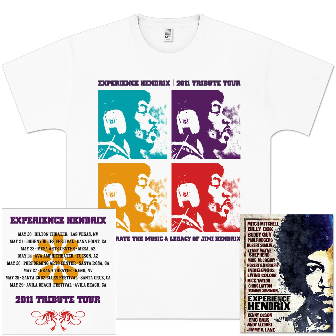 Jimi Hendrix Experience Hendrix 2011 Tour Quads T-Shirt + DVD Bundle
