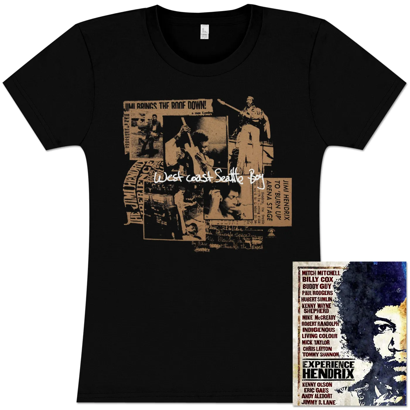 Jimi Hendrix Seattle Boy Ladies T-Shirt + DVD Bundle