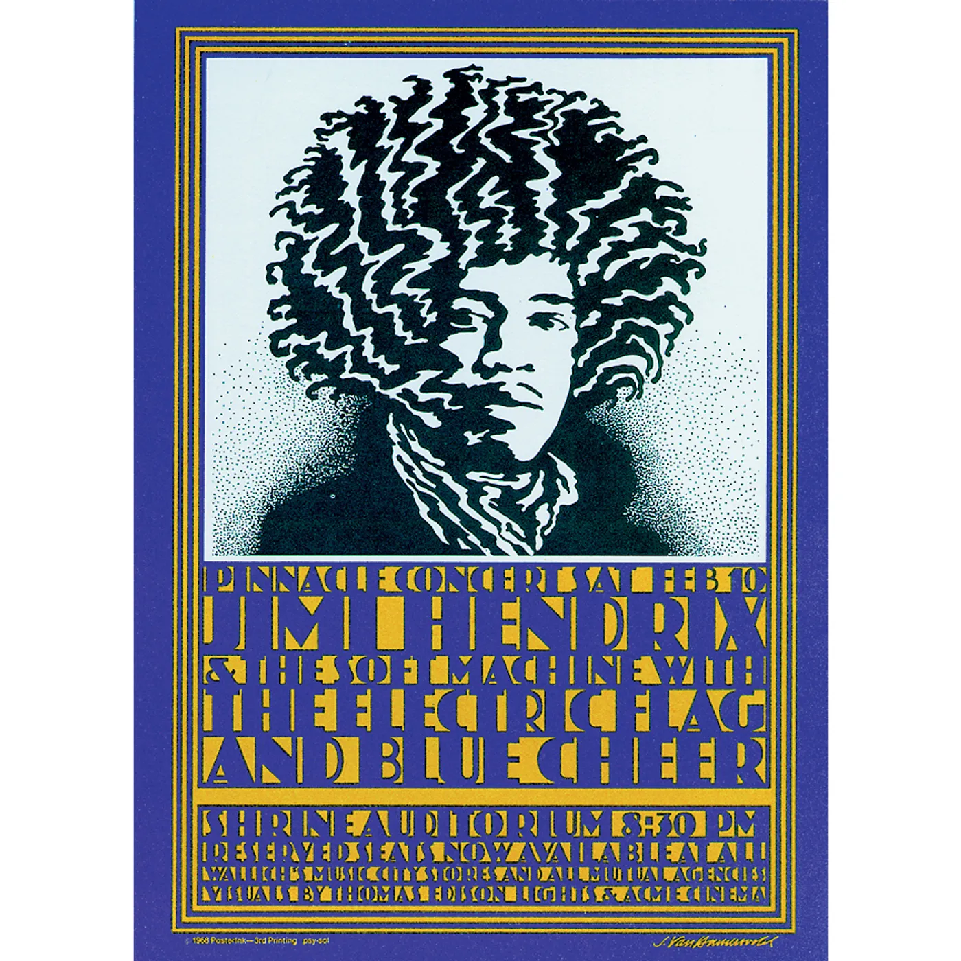 Jimi Hendrix Shrine Auditorium 2/10/1968 LA, CA Poster