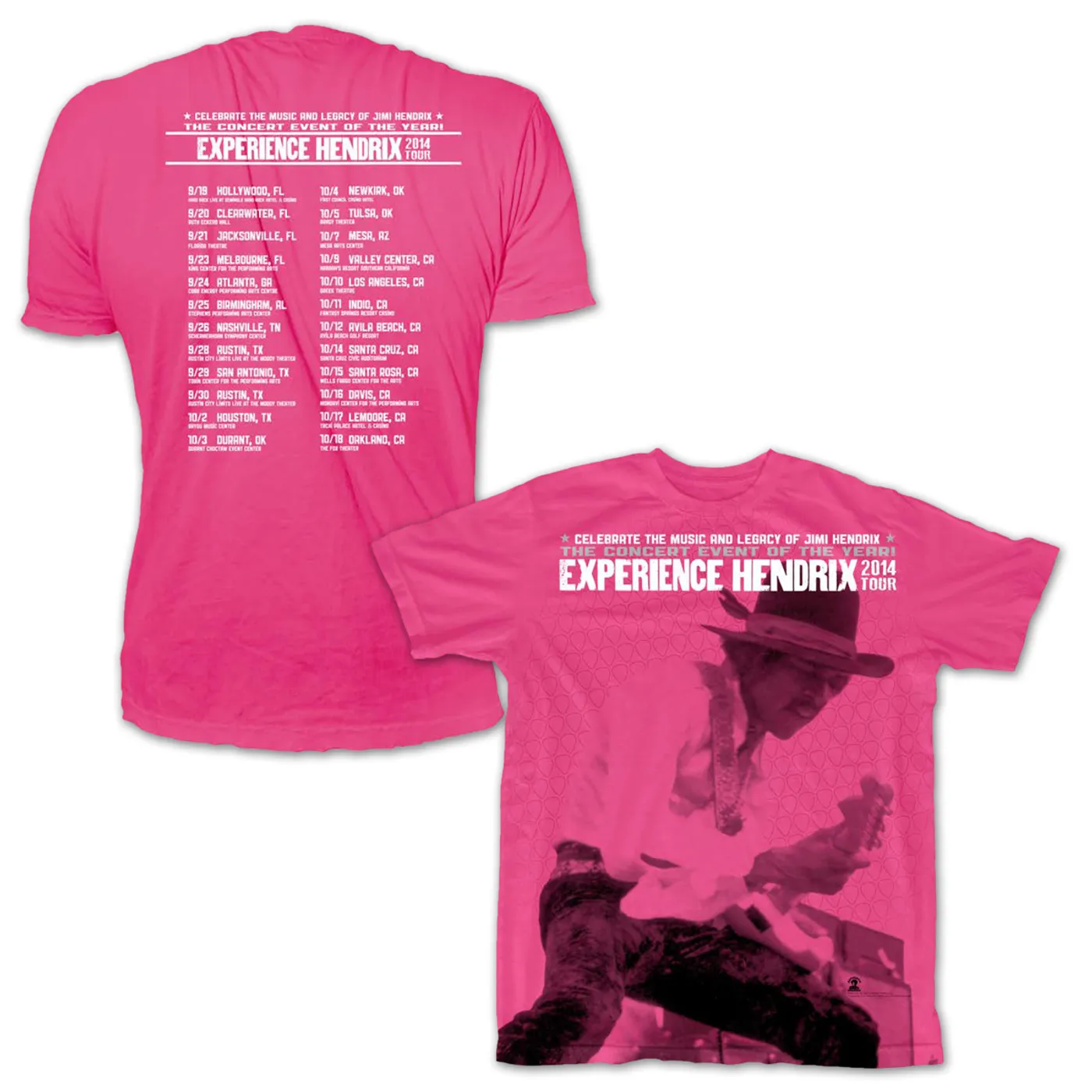 Jimi Hendrix Experience Hendrix 2014 Tour Ladies Guitar Pick T-Shirt