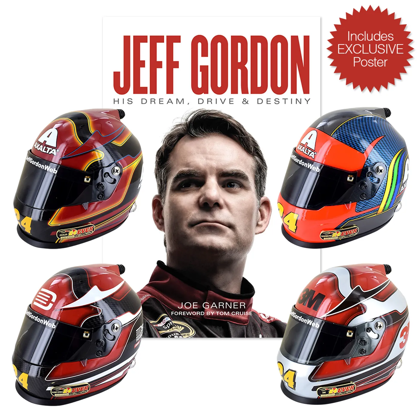 Hendrick Motorsports Jeff Gordon #24Ever Replica Mini Helmet 4-Pack Premium Tribute Set With Autographed Book