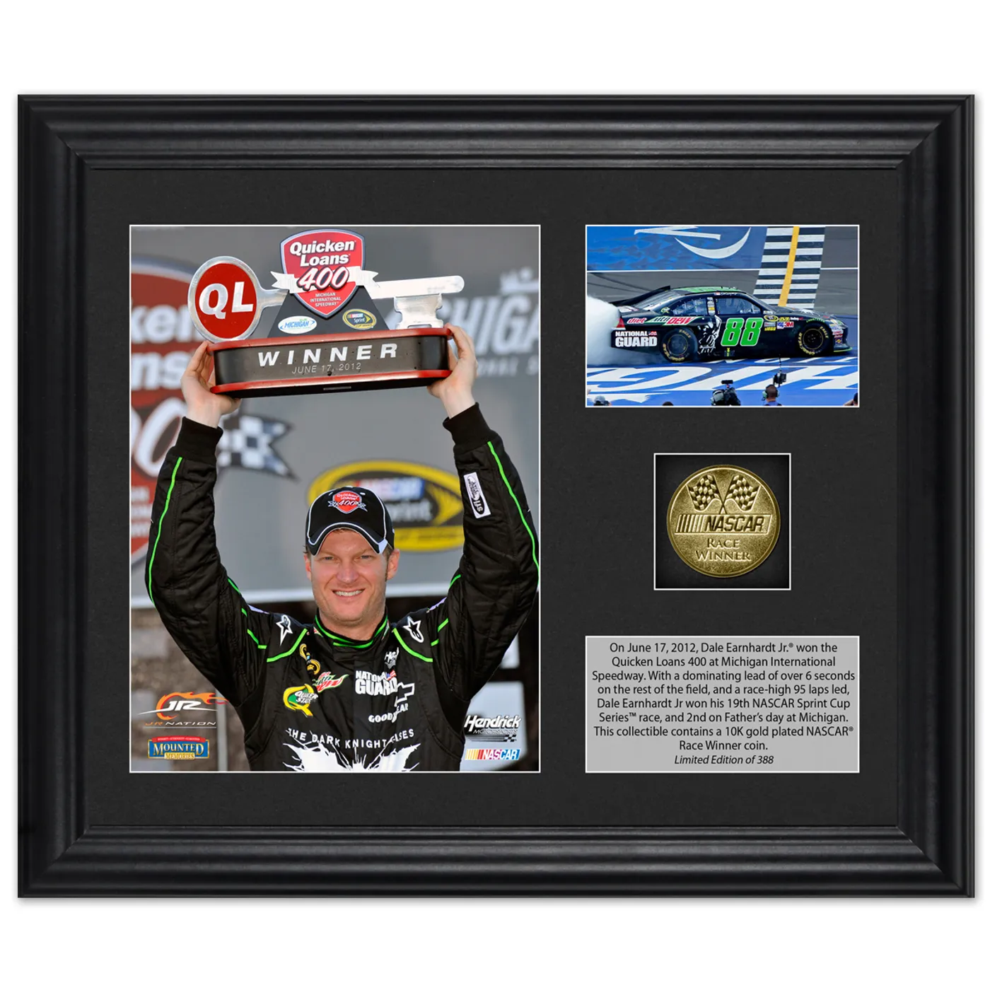 Hendrick Motorsports Dale Earnhardt Jr. 2012 Quicken Loans 400 Race Winner Framed 6x5 Photo w/ Plate & Gold Coin – L.E. of 388