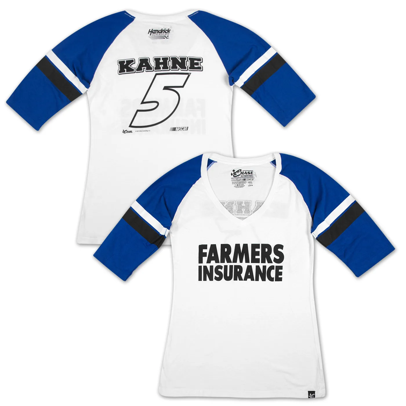 Hendrick Motorsports Kasey Kahne #5 Farmers Ladies Varsity Baseball Jersey T-shirt