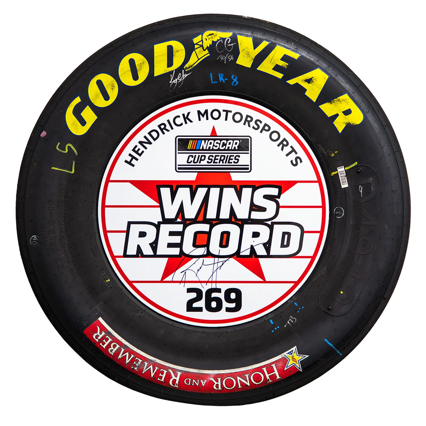 Hendrick Motorsports Rick Hendrick & Kyle Larson Signed Race Used 2021 Charlotte 269 Win Tires