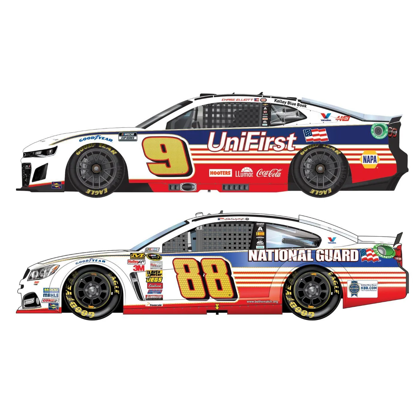 Hendrick Motorsports Chase Elliott 2024 #9 Throwback & Dale Jr. 2014 #88 DAYTONA 500 1:24 ELITE Die-Cast Two-Pack