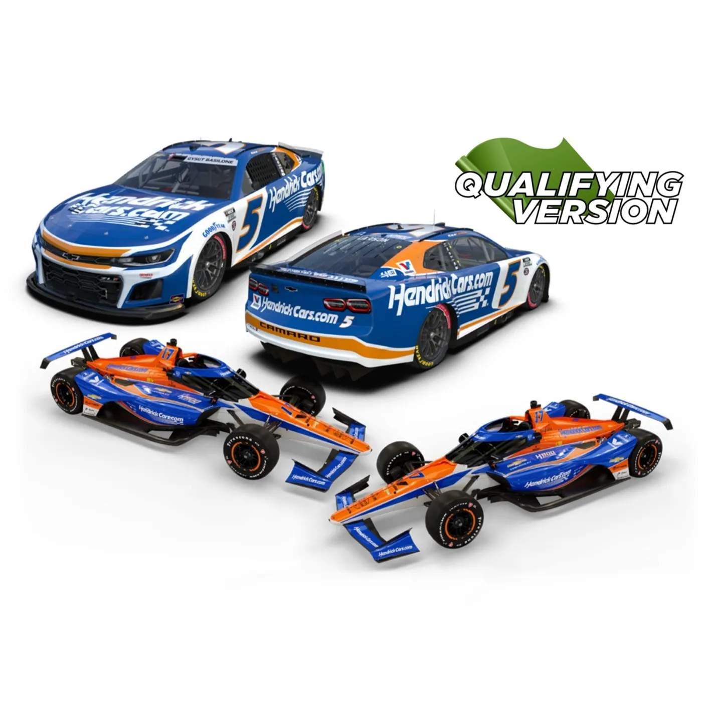 Hendrick Motorsports AUTOGRAPHED Kyle Larson 2024 H1100 Qualifying Edition HendrickCars.com Indy 500 No. 17 1:18 Scale & Coke 600 No. 5 1:24 Scale 2-Pack Die-Cast Set