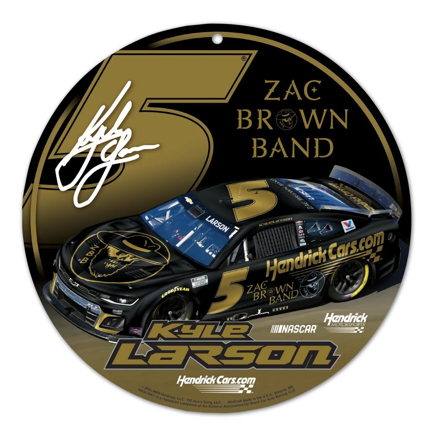 Hendrick Motorsports Kyle Larson #5 HendrickCars.com / Zac Brown Band 12" Round Sign