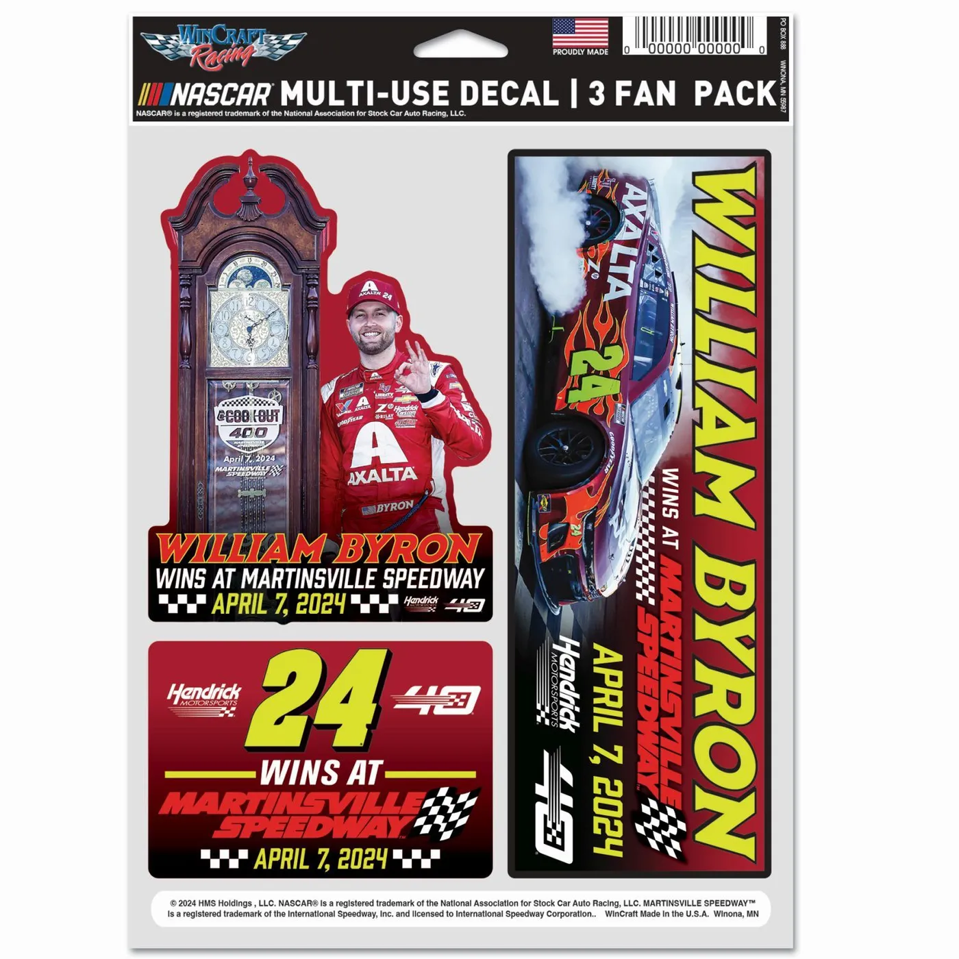 Hendrick Motorsports William Byron #24 2024 Spring Martinsville Win 3-Pack Decal Set
