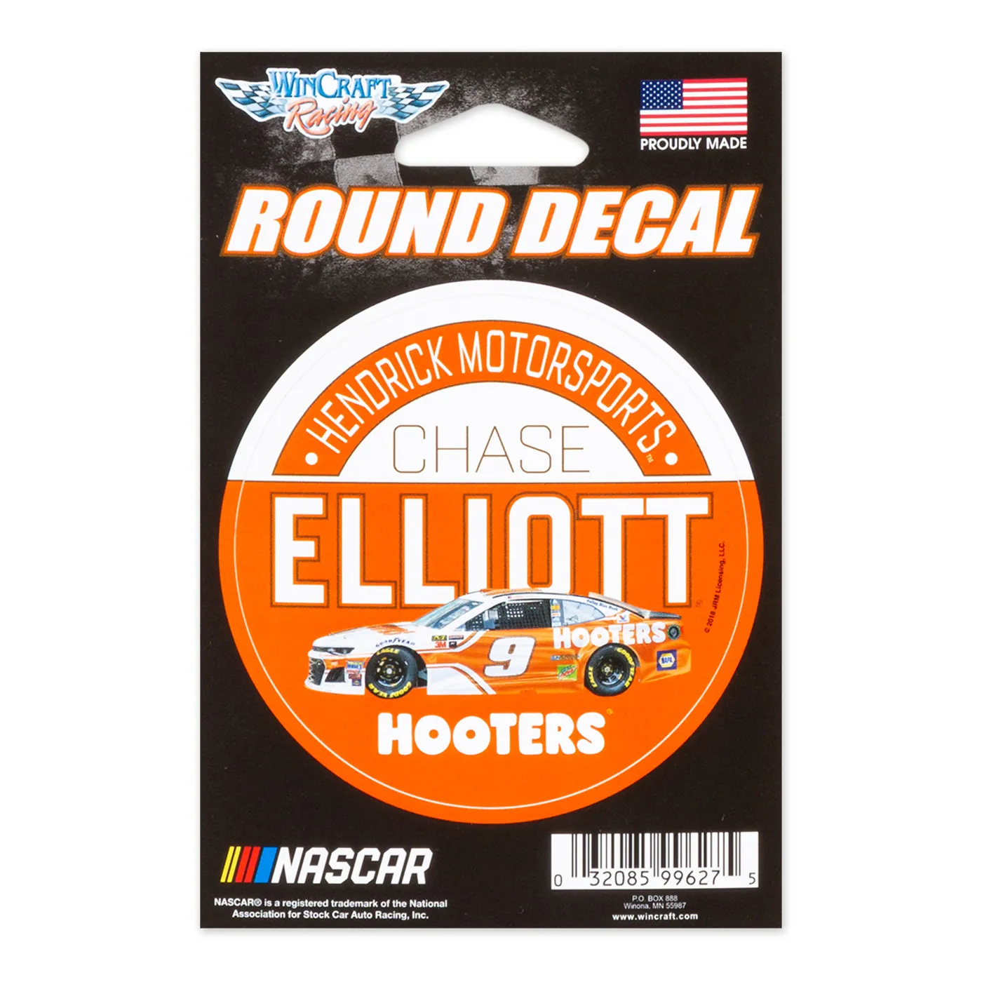 Hendrick Motorsports Chase Elliott #9 2018 NASCAR Hooters Round Decal - 3"
