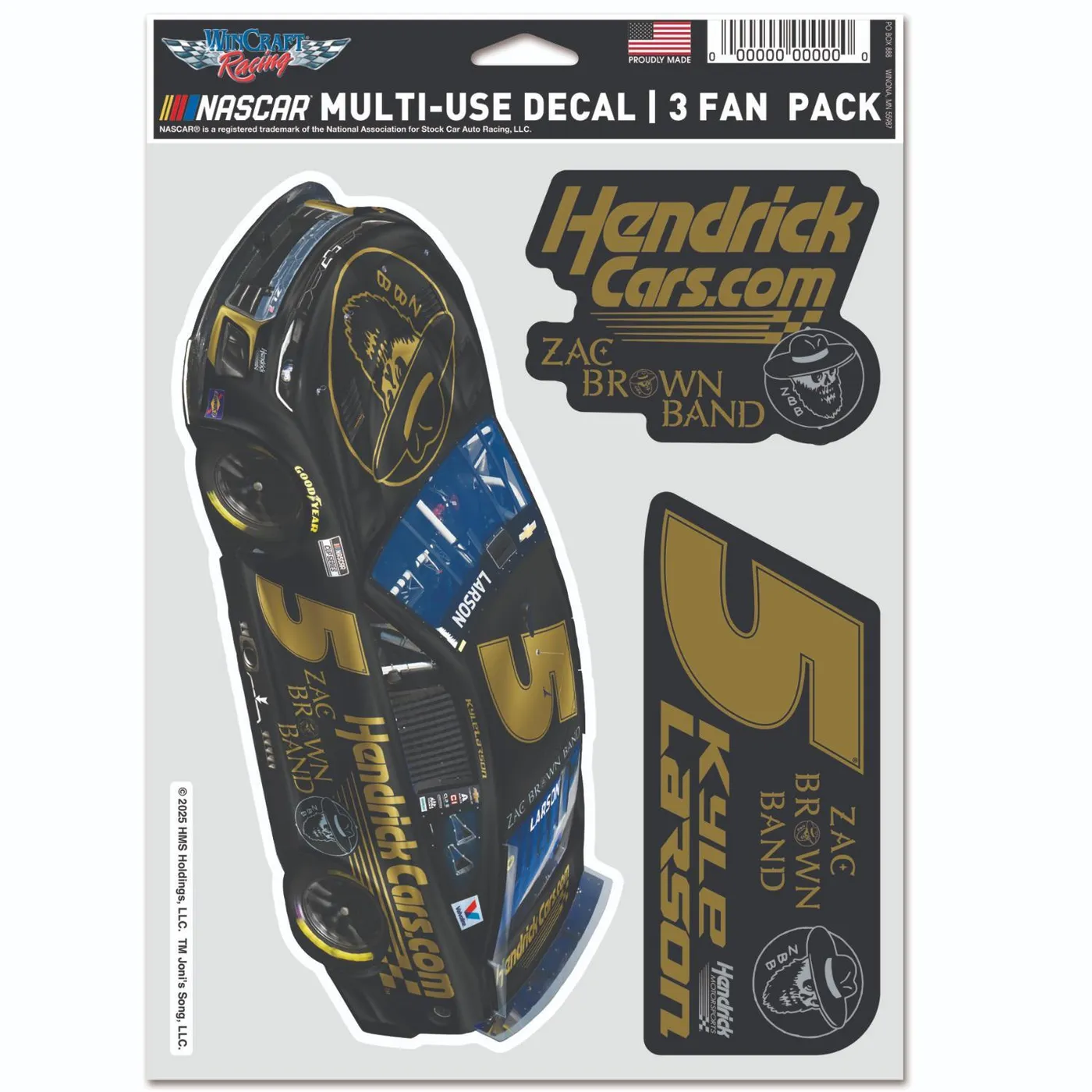 Hendrick Motorsports Kyle Larson #5 HendrickCars.com / Zac Brown Band 3-Pack Decal Set