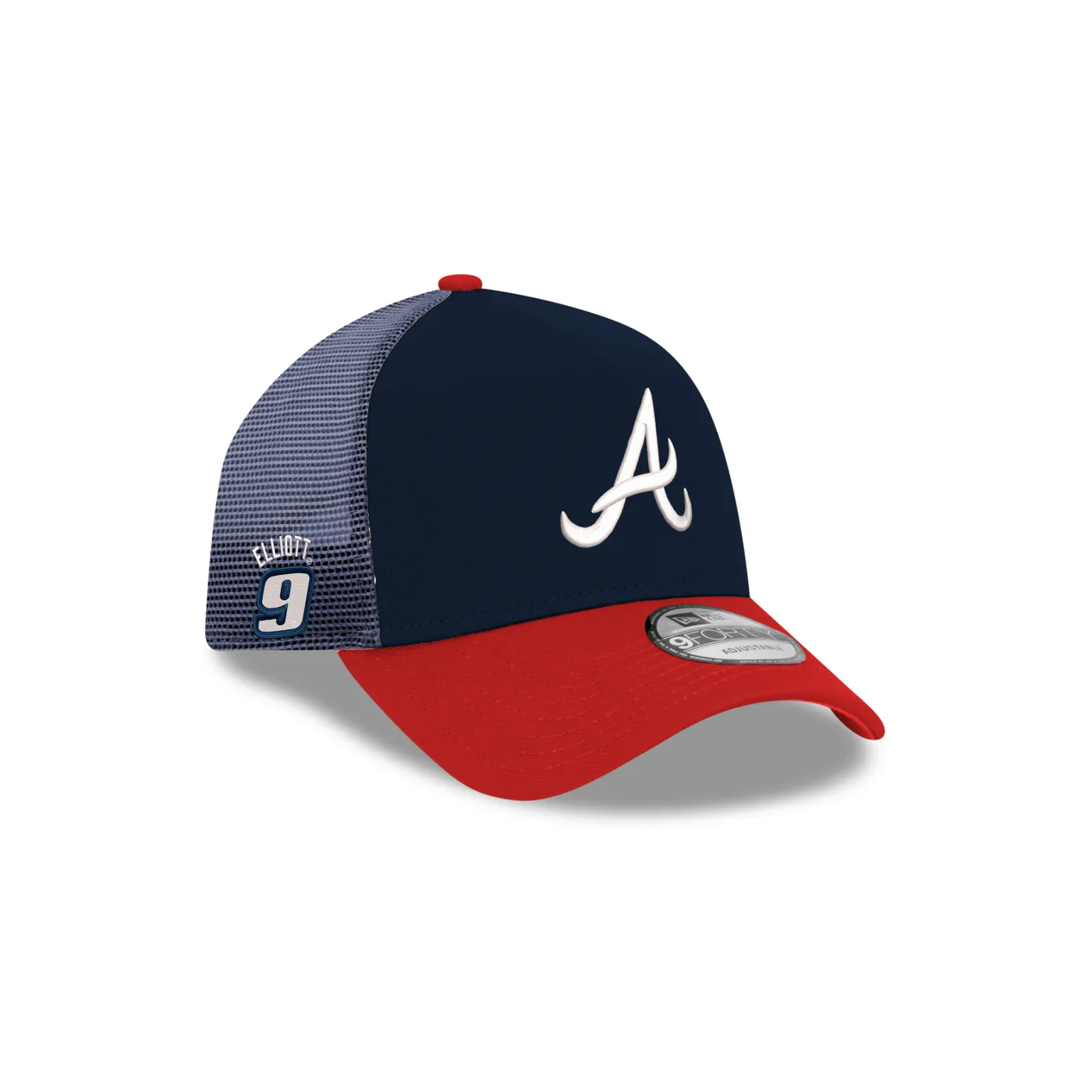 Hendrick Motorsports Chase Elliott #9 Atlanta Braves New Era Navy and Scarlet 9FORTY AF Trucker Cap
