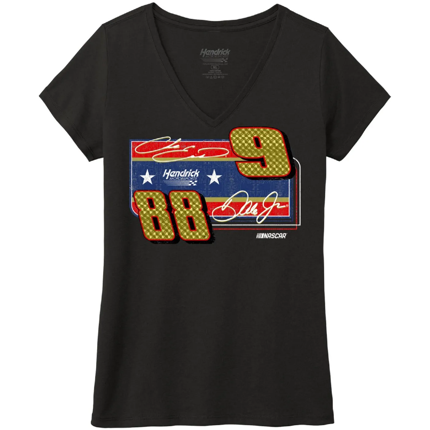 Hendrick Motorsports Chase Elliott #9 / Dale Earnhardt Jr. #88 Darlington Throwback Women's V-Neck T-shirt