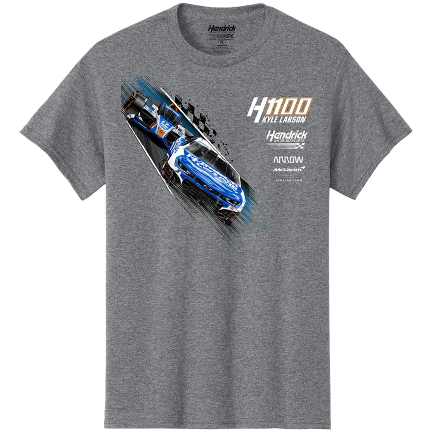 Hendrick Motorsports Kyle Larson #5/#17 2025 H1100 HendrickCars.com Dual Car Gray T-shirt