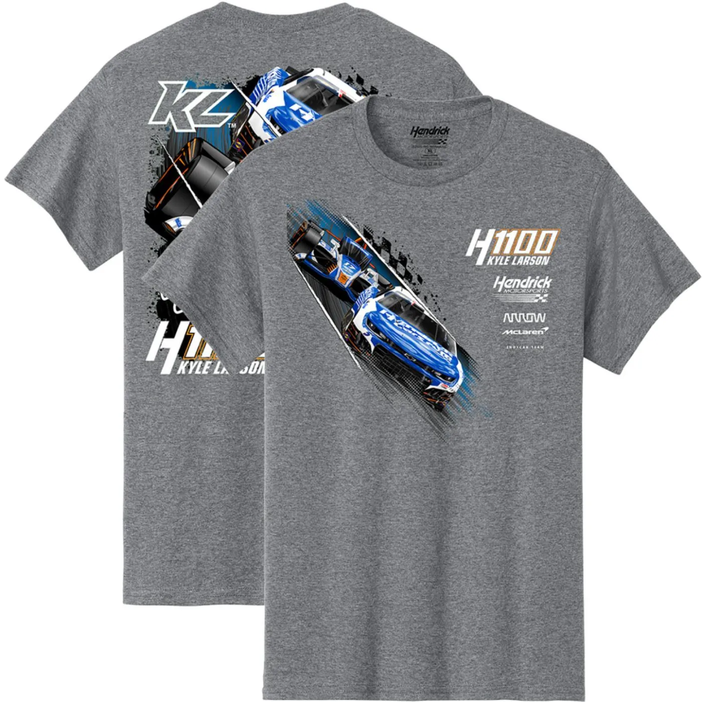 Hendrick Motorsports Kyle Larson #5/#17 2025 H1100 HendrickCars.com Dual Car Gray T-shirt