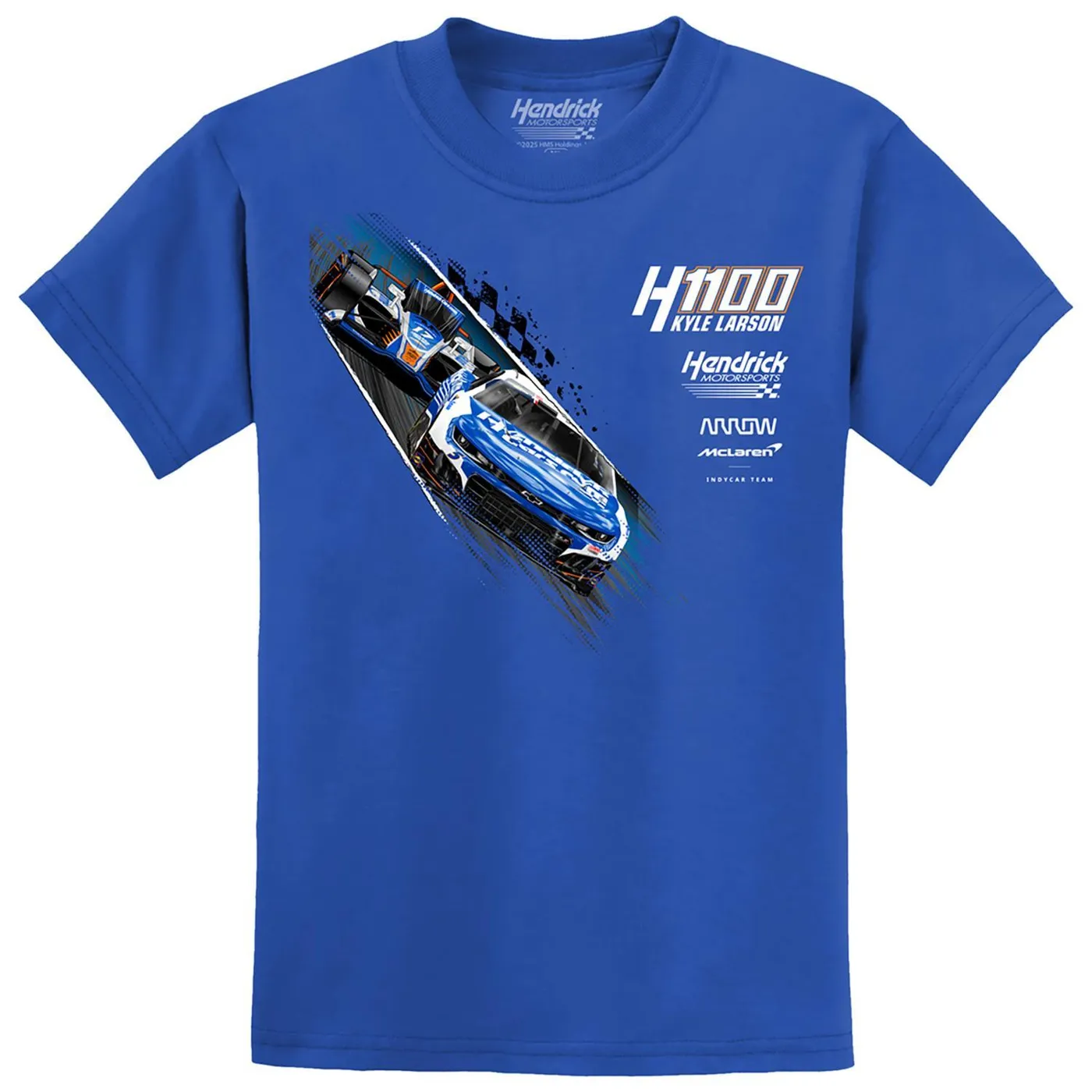 Hendrick Motorsports Kyle Larson #5/#17 2025 H1100 HendrickCars.com Youth  Dual Car Royal Blue T-shirt