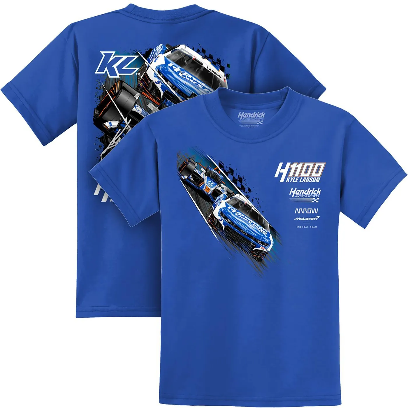Hendrick Motorsports Kyle Larson #5/#17 2025 H1100 HendrickCars.com Youth  Dual Car Royal Blue T-shirt